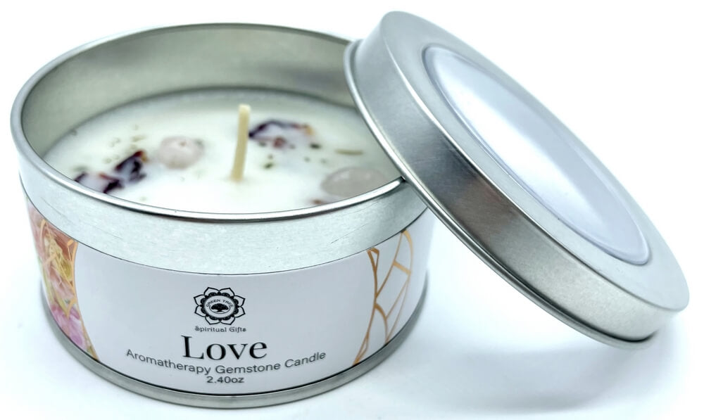 Candela "Amore" con Quarzo Rosa e petali di Rosa - 70g