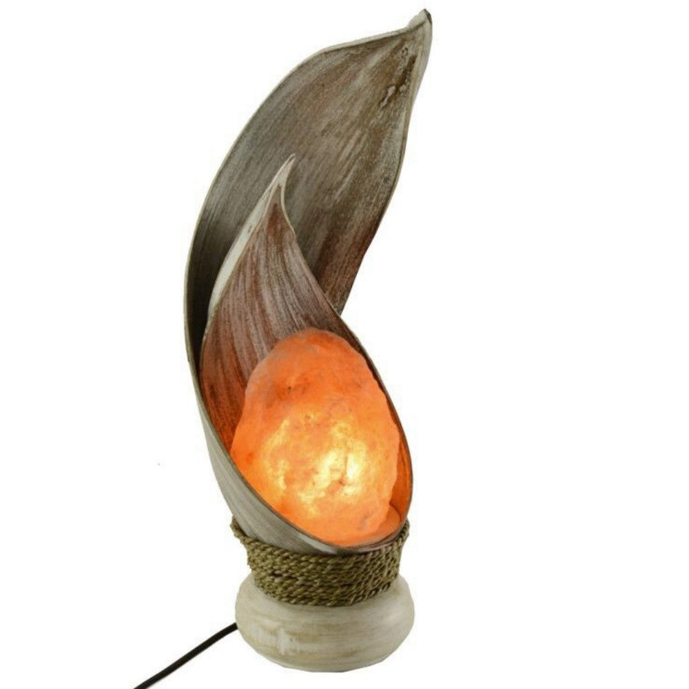 Lampada di Sale Himalayano "Intreccio" con foglia di cocco Decapè