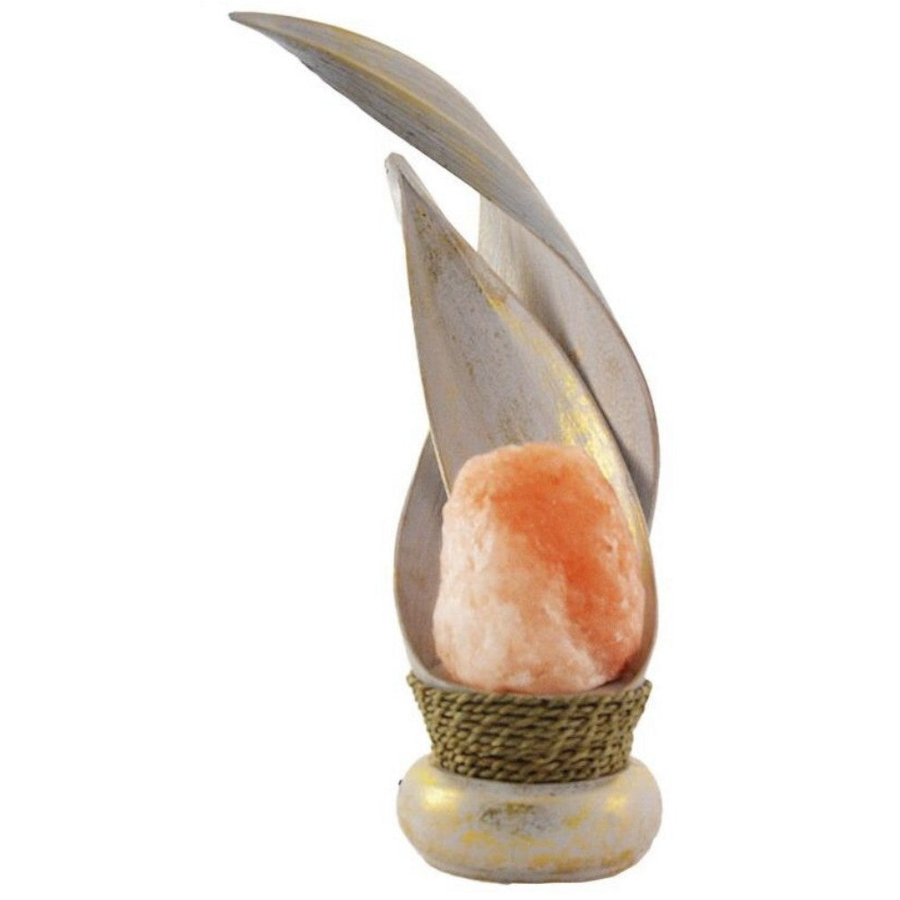 Lampada di Sale Himalayano "Incrocio" con foglia di cocco Gold