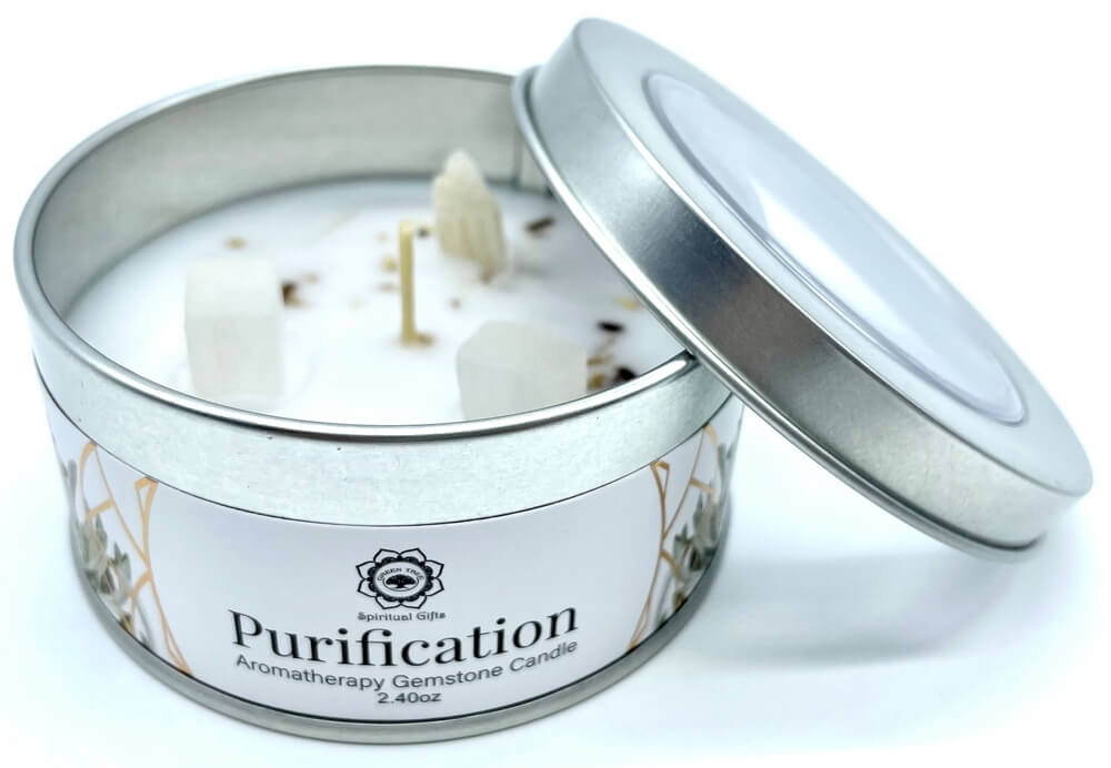 Candela "Purificazione" con Selenite e Salvia Bianca - 70g